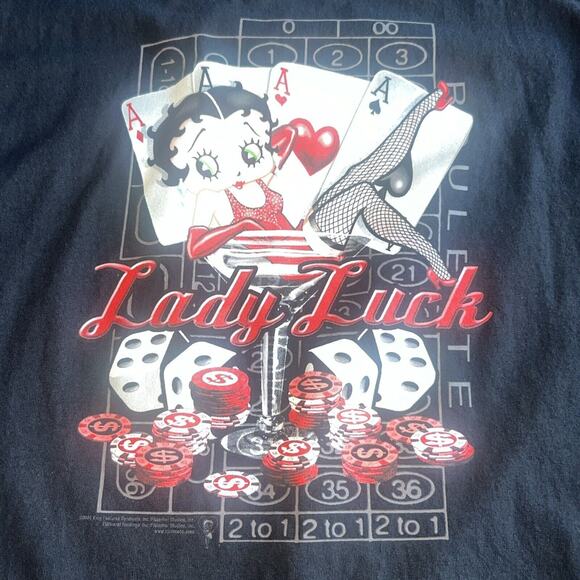 VTG Betty Boop T Shirt Mens Large Black Lady Luck Dice Vegas Y2K Alstyle Apparel - Picture 2 of 10